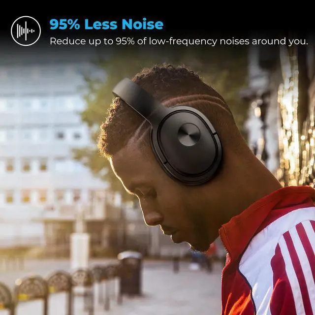Alt view image 3 of 7 - Hybrid Active Noise Cancelling Headphones, Wireless Over Ear Bluetooth Headphones, Hi-Fi Audio, Deep Bass, Memory Foam Earpads, 30H Playtime, Clear Calls, Travel, Office, Home, Black Pcs