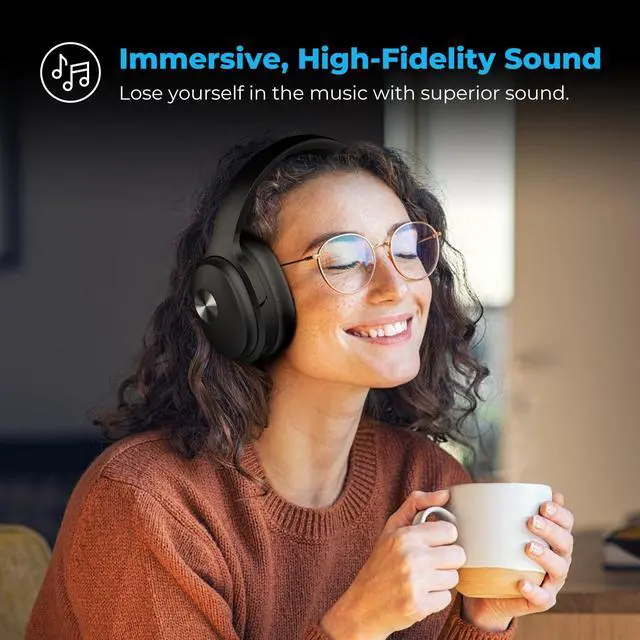 Alt view image 4 of 7 - Hybrid Active Noise Cancelling Headphones, Wireless Over Ear Bluetooth Headphones, Hi-Fi Audio, Deep Bass, Memory Foam Earpads, 30H Playtime, Clear Calls, Travel, Office, Home, Black Pcs