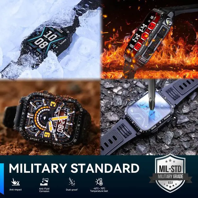 Alt view image 5 of 7 - Military Smart Watch for Men with LED Flashlight 2.0 Tactical Smartwatch | Big Screen Tactical Smartwatch 430mAh Big Battery Fitness Tracker with Heart Rate Sleep Monitor for iPhone Android