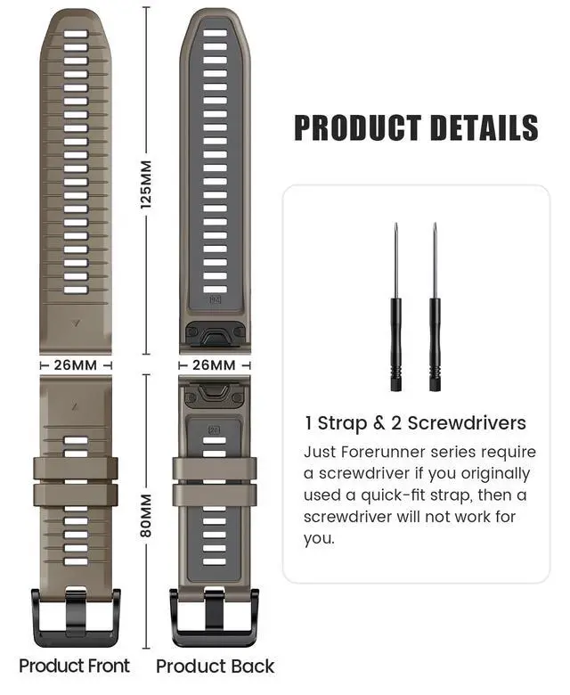 Alt view image 7 of 7 - Fenix 7X Pro/6X Pro Band for Fenix 6X Strap Fenix 7X Band 26mm Width Fenix 5X Plus Wristband for Descent Mk2i/tactix Delta/tactix 7 Pro/tactix 7 AMOLED Soft Silicone Watch(Brown Dark-Gray)