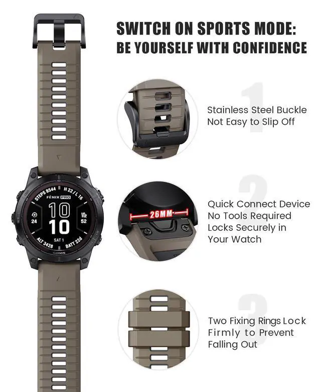 Alt view image 2 of 7 - Fenix 7X Pro/6X Pro Band for Fenix 6X Strap Fenix 7X Band 26mm Width Fenix 5X Plus Wristband for Descent Mk2i/tactix Delta/tactix 7 Pro/tactix 7 AMOLED Soft Silicone Watch(Brown Dark-Gray)