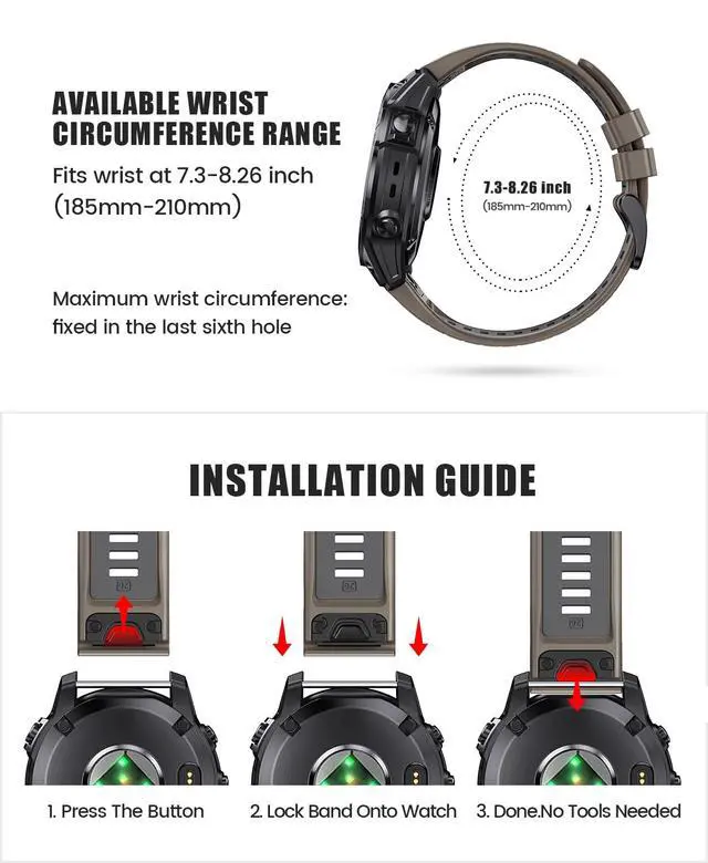 Alt view image 5 of 7 - Fenix 7X Pro/6X Pro Band for Fenix 6X Strap Fenix 7X Band 26mm Width Fenix 5X Plus Wristband for Descent Mk2i/tactix Delta/tactix 7 Pro/tactix 7 AMOLED Soft Silicone Watch(Brown Dark-Gray)