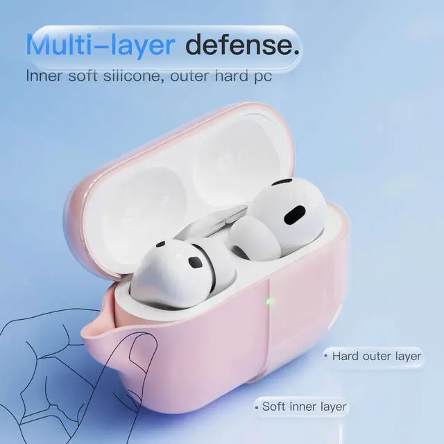 Alt view image 2 of 6 - Case for AirPods Pro 2 Never-Sretch-Out Shock-Proof Protective Semi Hard Silicone Case Compatible with Apple Airpods Pro 2nd Generation (Pale Pink)