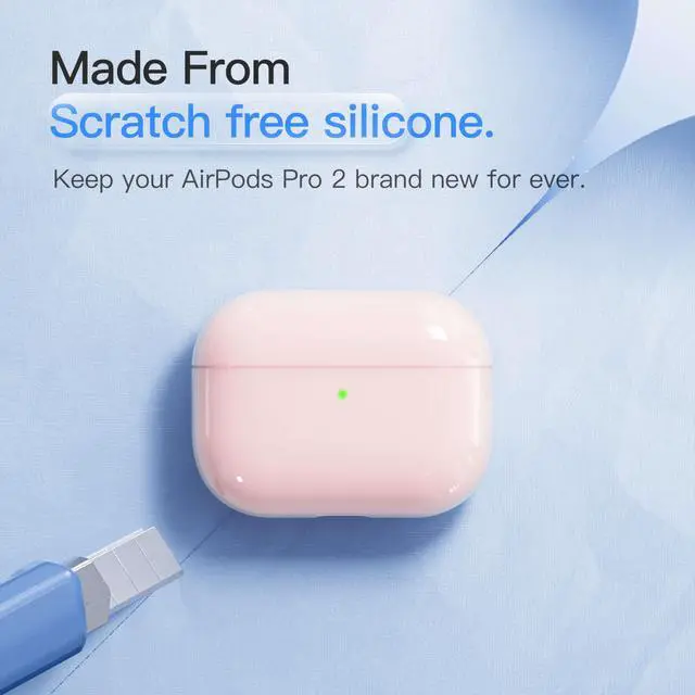 Alt view image 4 of 6 - Case for AirPods Pro 2 Never-Sretch-Out Shock-Proof Protective Semi Hard Silicone Case Compatible with Apple Airpods Pro 2nd Generation (Pale Pink)