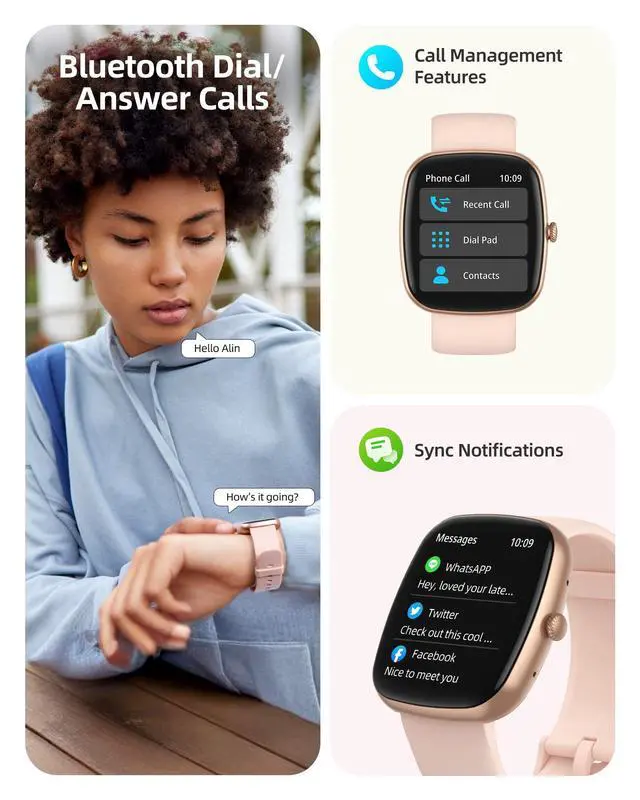 Alt view image 2 of 7 - Smart Watch for iOS and Android Phones(Answer/Make Calls), HD Screen Watches for Women, IP68 Waterproof Fitness Tracker Watch with Heart Rate Sleep Monitor, Steps Calories Counter, Rose Gold