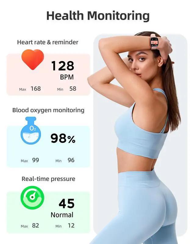 Alt view image 4 of 7 - Smart Watch for iOS and Android Phones(Answer/Make Calls), HD Screen Watches for Women, IP68 Waterproof Fitness Tracker Watch with Heart Rate Sleep Monitor, Steps Calories Counter, Rose Gold