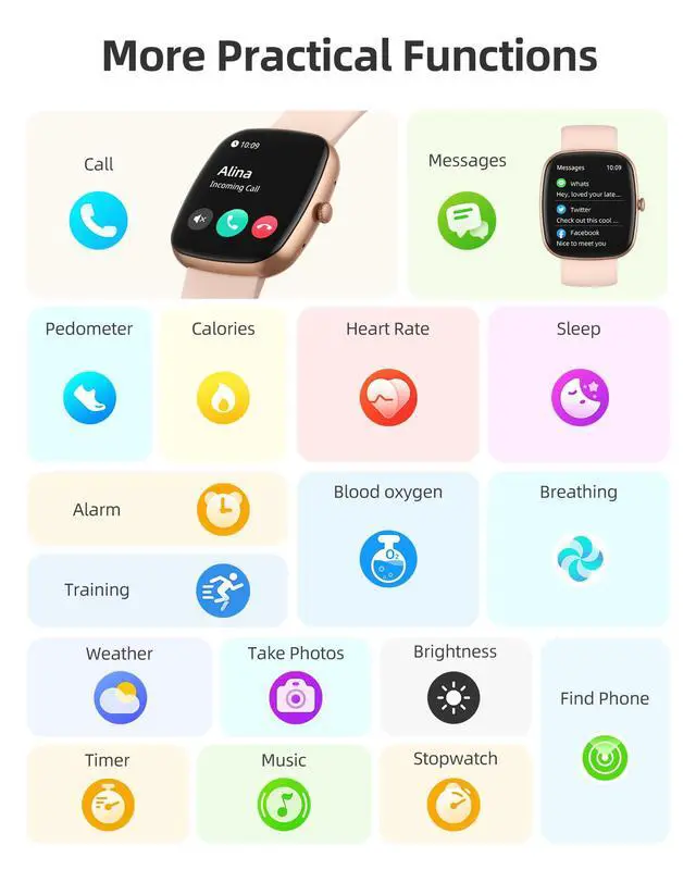 Alt view image 7 of 7 - Smart Watch for iOS and Android Phones(Answer/Make Calls), HD Screen Watches for Women, IP68 Waterproof Fitness Tracker Watch with Heart Rate Sleep Monitor, Steps Calories Counter, Rose Gold