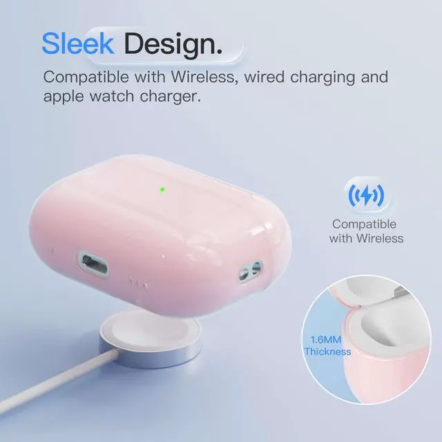 Alt view image 5 of 6 - Case for AirPods Pro 2 Never-Sretch-Out Shock-Proof Protective Semi Hard Silicone Case Compatible with Apple Airpods Pro 2nd Generation (Pale Pink)