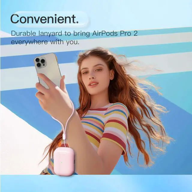 Alt view image 6 of 6 - Case for AirPods Pro 2 Never-Sretch-Out Shock-Proof Protective Semi Hard Silicone Case Compatible with Apple Airpods Pro 2nd Generation (Pale Pink)