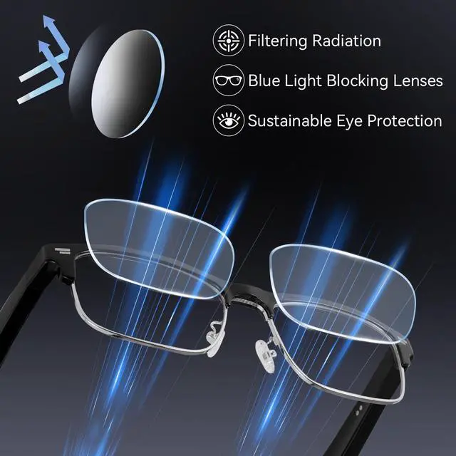 Alt view image 2 of 7 - AI Glasses for Men Women, Powered by ChatGPT, AI Real-time Translation(164 Languages), Bluetooth Translator Glasses with Speaker,No Subscription,Smart Glasses with Anti-Blue Light for Work Travel-Gold