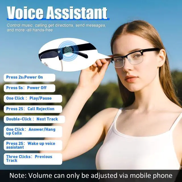 Alt view image 4 of 7 - AI Glasses for Men Women, Powered by ChatGPT, AI Real-time Translation(164 Languages), Bluetooth Translator Glasses with Speaker,No Subscription,Smart Glasses with Anti-Blue Light for Work Travel-Gold