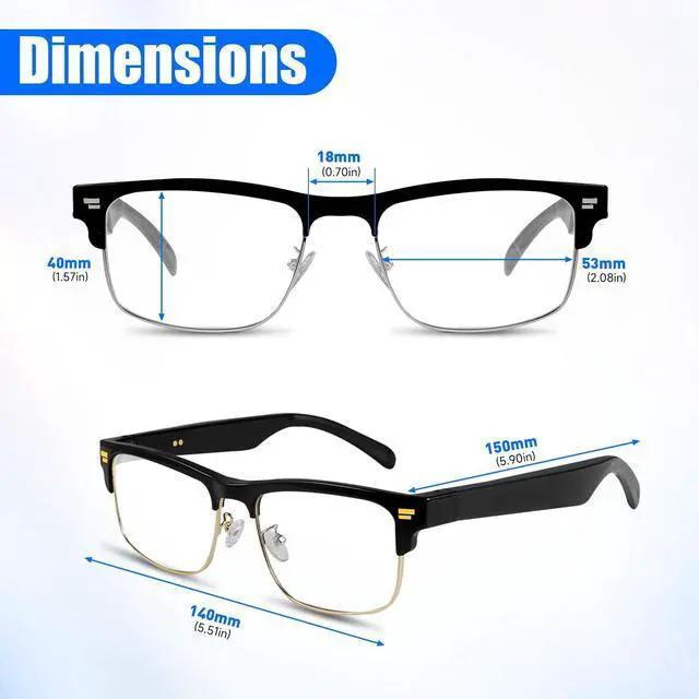 Alt view image 6 of 7 - AI Glasses for Men Women, Powered by ChatGPT, AI Real-time Translation(164 Languages), Bluetooth Translator Glasses with Speaker,No Subscription,Smart Glasses with Anti-Blue Light for Work Travel-Gold
