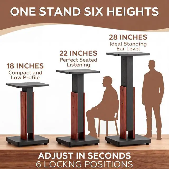 Alt view image 3 of 7 - 2 Pcs Height Adjustable Speaker Stands 18 to 28 Inches Heavy Duty 50 Lbs Wood Vinyl Record Player Stands Pair for Studio Housewarming Home Decoration