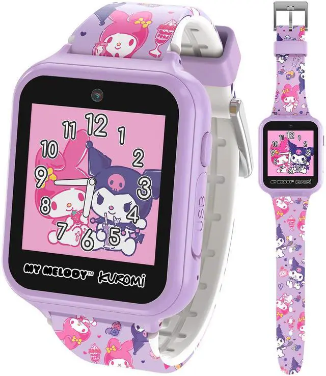 Main image of Sanrio My Melody & Kuromi Kids Smartwatch with Touchscreen Features 10 Interactive Faces, Camera for Selfies, Voice Recorder, Step Counter, 26 Games Pink Silicone Strap Kids Interactive Fun Watch