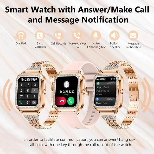 Alt view image 3 of 7 - Smart Watches for Women with Diamonds (Answer/Make Call), 1.57'' Bluetooth Smartwatch for Android iOS Phones, Waterproof Fitness Watch with Heart Rate/SpO2/Sleep/BP/AI Voicer (Rose Gold)