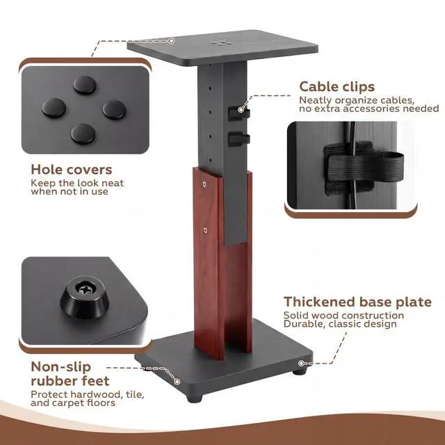 Alt view image 7 of 7 - 2 Pcs Height Adjustable Speaker Stands 18 to 28 Inches Heavy Duty 50 Lbs Wood Vinyl Record Player Stands Pair for Studio Housewarming Home Decoration