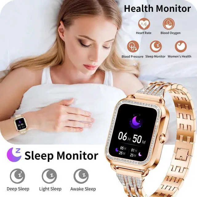 Alt view image 5 of 7 - Smart Watches for Women with Diamonds (Answer/Make Call), 1.57'' Bluetooth Smartwatch for Android iOS Phones, Waterproof Fitness Watch with Heart Rate/SpO2/Sleep/BP/AI Voicer (Rose Gold)