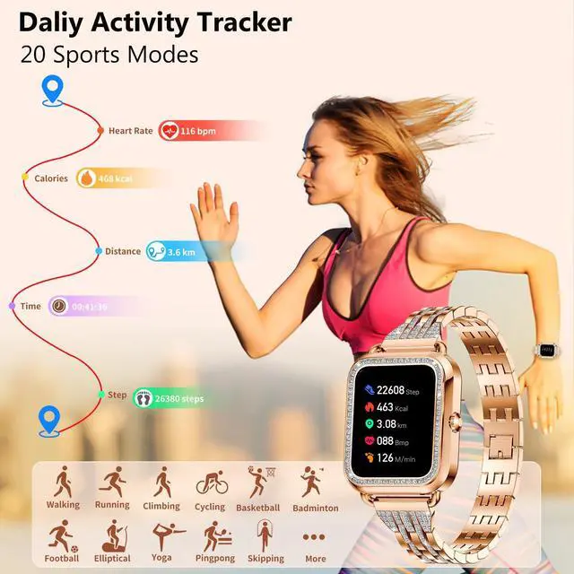 Alt view image 6 of 7 - Smart Watches for Women with Diamonds (Answer/Make Call), 1.57'' Bluetooth Smartwatch for Android iOS Phones, Waterproof Fitness Watch with Heart Rate/SpO2/Sleep/BP/AI Voicer (Rose Gold)