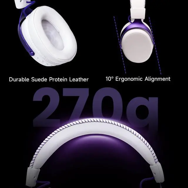 Alt view image 2 of 7 - Verge S9 Ultra Lightweight Wireless Gaming Headset, Quad Mode 2.4G, BT, Wired Connectivity Headset with Noise Cancelling Mic, Compatible with PS PC Phone, Design for Comfort White