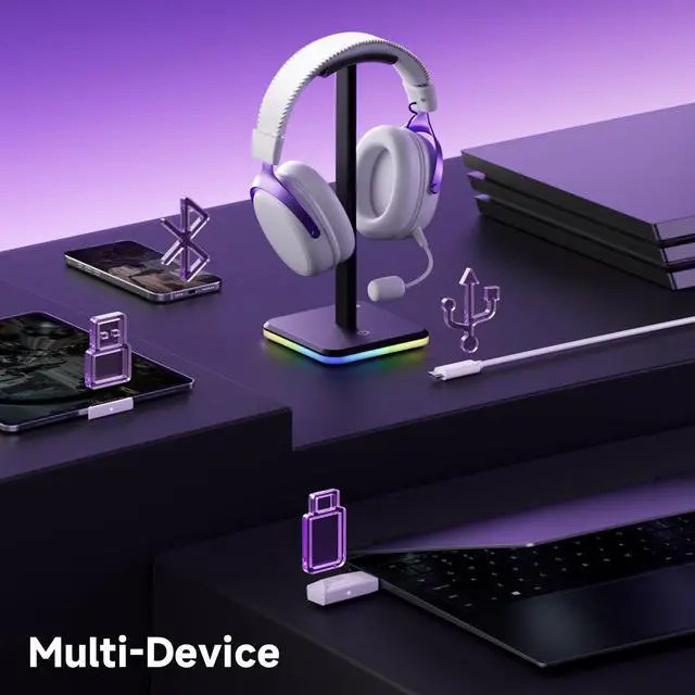Alt view image 5 of 7 - Verge S9 Ultra Lightweight Wireless Gaming Headset, Quad Mode 2.4G, BT, Wired Connectivity Headset with Noise Cancelling Mic, Compatible with PS PC Phone, Design for Comfort White