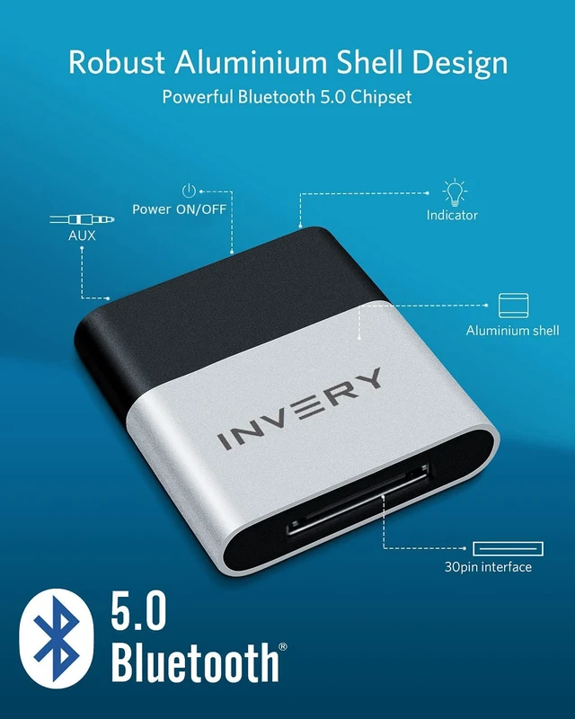 Alt view image 2 of 6 - 30 Pin Bluetooth Adapter Receiver for Bose iPod iPhone Music Dock Not Compatible for Cars or Motorcycles, Check Compatibility Before Order, Upgrade Bluetooth for Your iPod Docks Speaker