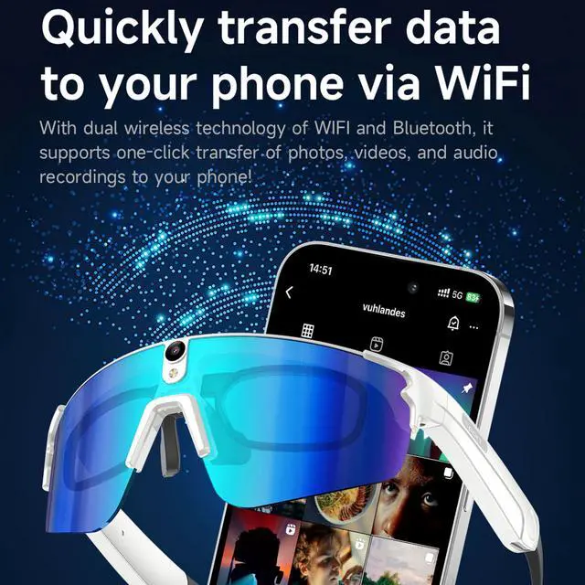 Alt view image 5 of 7 - AI Smart Sports Glasses with ChatGPT, 4K Video Camera Sunglasses with Smart Translation, EIS electronic image stabilization, Dual Mic Noise Reduction, IP66 water and dust resistance, (Midnight black)
