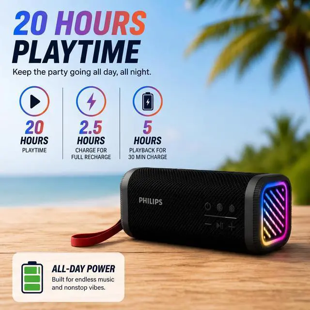 Alt view image 4 of 7 - Portable Bluetooth Speaker, Wireless Stereo Sound Party Speaker with Deep Bass, IPX5 Waterproof, 20 Hour Playtime, Auracast & TWS Pairing, USB Playback, Bluetooth 5.4 for Outdoor & Indoor Use