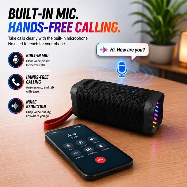 Alt view image 6 of 7 - Portable Bluetooth Speaker, Wireless Stereo Sound Party Speaker with Deep Bass, IPX5 Waterproof, 20 Hour Playtime, Auracast & TWS Pairing, USB Playback, Bluetooth 5.4 for Outdoor & Indoor Use
