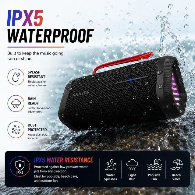 Alt view image 7 of 7 - Portable Bluetooth Speaker, Wireless Stereo Sound Party Speaker with Deep Bass, IPX5 Waterproof, 20 Hour Playtime, Auracast & TWS Pairing, USB Playback, Bluetooth 5.4 for Outdoor & Indoor Use