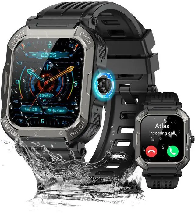 Main image of Smart Watch for Men Fitness Tracker: Military Digital Mens Watches Bluetooth Make Answer Call Running Waterproof Smartwatch Android Phones iPhone Samsung Compatible Sleep Monitor Step Pedometer