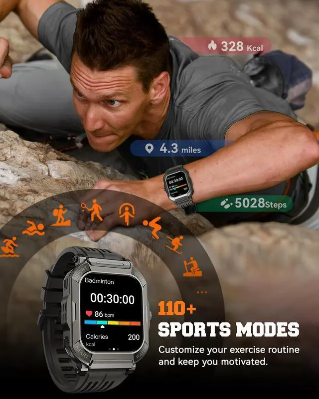 Alt view image 3 of 7 - Smart Watch for Men Fitness Tracker: Military Digital Mens Watches Bluetooth Make Answer Call Running Waterproof Smartwatch Android Phones iPhone Samsung Compatible Sleep Monitor Step Pedometer