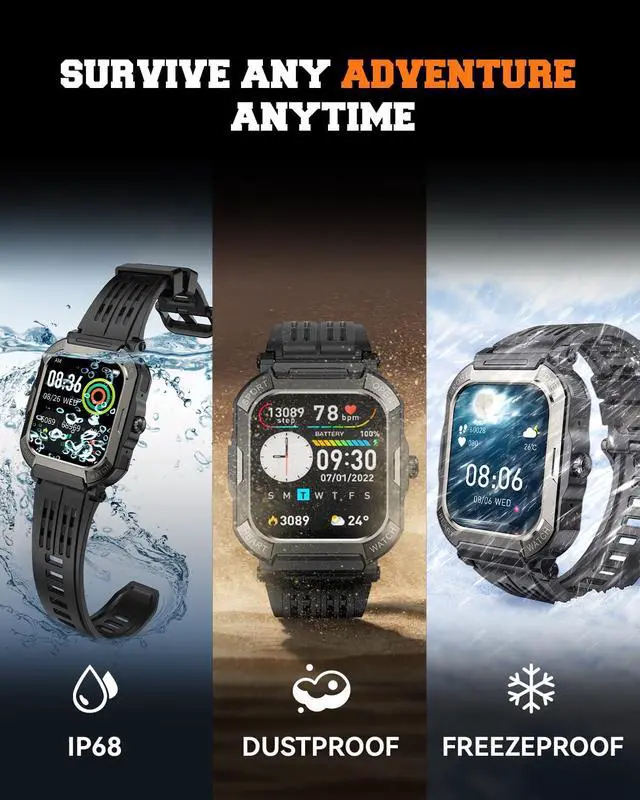 Alt view image 5 of 7 - Smart Watch for Men Fitness Tracker: Military Digital Mens Watches Bluetooth Make Answer Call Running Waterproof Smartwatch Android Phones iPhone Samsung Compatible Sleep Monitor Step Pedometer