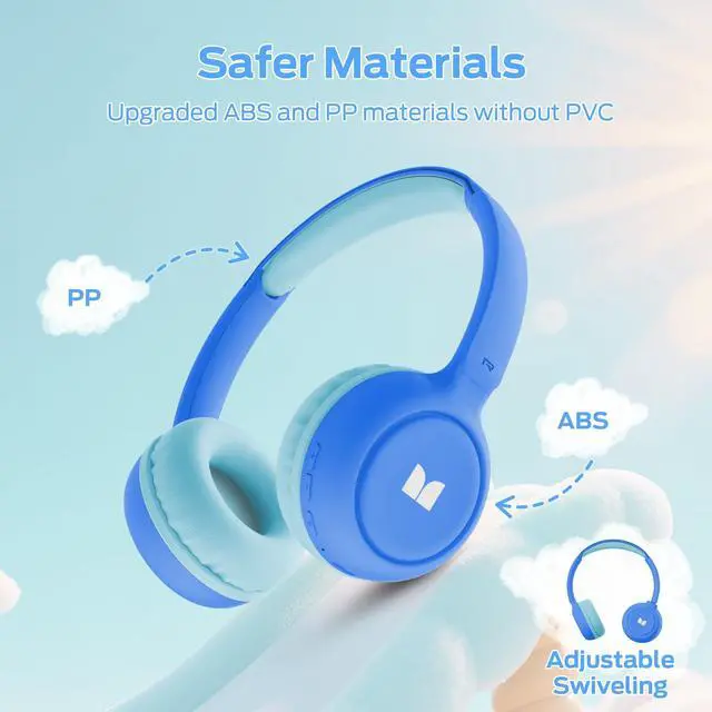 Alt view image 2 of 7 - Cute SK100 Kids Bluetooth Headphones, 85/94dB Safe Volume Limited, 60 Hours Playtime, Bluetooth 6.0, On-Ear Toddler Headsets with Built-in Mic, Lightweight Wireless Headphones for Kids, Blue