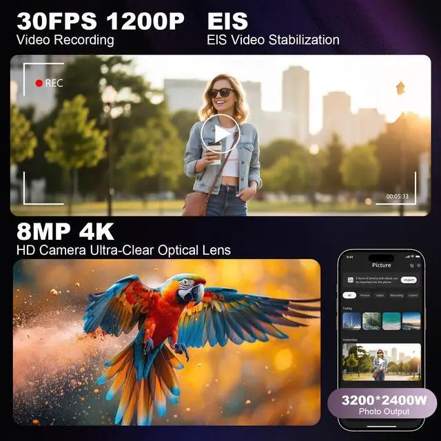 Alt view image 3 of 7 - AI Smart Glasses with Camera, 8MP HD Camera Glasses for Men Women, 1200P 30FPS Video Recording, Voice Assistant, Real-Time Translation, Open-Ear Bluetooth Audio Sunglasses with Interchangeable Lenses