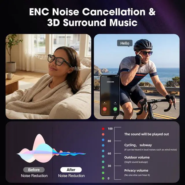 Alt view image 5 of 7 - AI Smart Glasses with Camera, 8MP HD Camera Glasses for Men Women, 1200P 30FPS Video Recording, Voice Assistant, Real-Time Translation, Open-Ear Bluetooth Audio Sunglasses with Interchangeable Lenses
