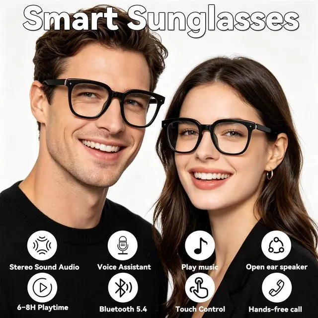 Alt view image 2 of 7 - Smart Bluetooth Glasses for Men Women, AI Glasses with Open Ear Audio | Voice Control, Real-Time Translation, Hands-Free Calls, Smart Sunglasses for Travel, Work and Daily Use