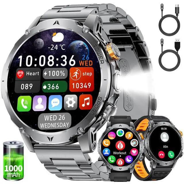 Main image of Smart Watches for Men,1.7" Smartwatch with 1000mah Battery,Flashlight,Bluetooth Call,100+ Sports Modes,Health Tracker,IP68 Waterproof,Fitness Tracker Watch for Android iOS(Black)
