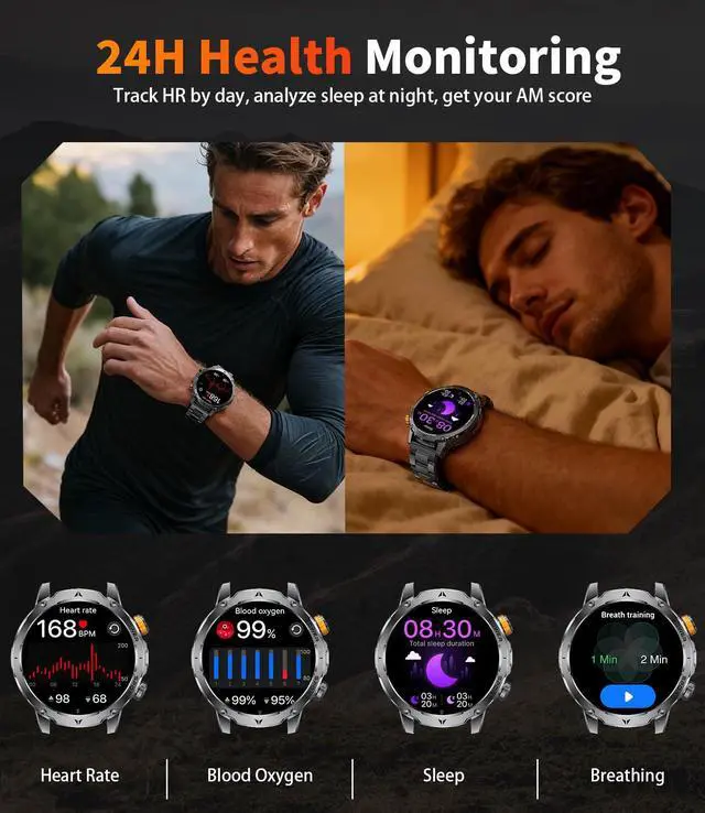 Alt view image 5 of 7 - Smart Watches for Men,1.7" Smartwatch with 1000mah Battery,Flashlight,Bluetooth Call,100+ Sports Modes,Health Tracker,IP68 Waterproof,Fitness Tracker Watch for Android iOS(Black)