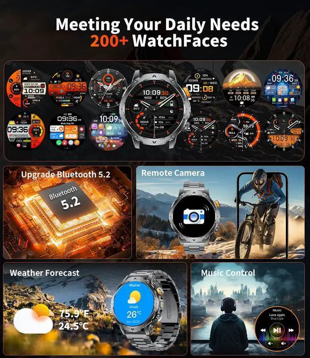 Alt view image 6 of 7 - Smart Watches for Men,1.7" Smartwatch with 1000mah Battery,Flashlight,Bluetooth Call,100+ Sports Modes,Health Tracker,IP68 Waterproof,Fitness Tracker Watch for Android iOS(Black)
