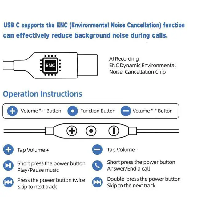 Alt view image 2 of 6 - USB C Wired Headphones with Noise-Canceling Mic Powerful Bass In ear Earbud | Dual-Driver Noise-Isolating Wired Earbuds Call Noise Reduction,Type C Plug Deep Bass Earphones with DAC & HD Sound