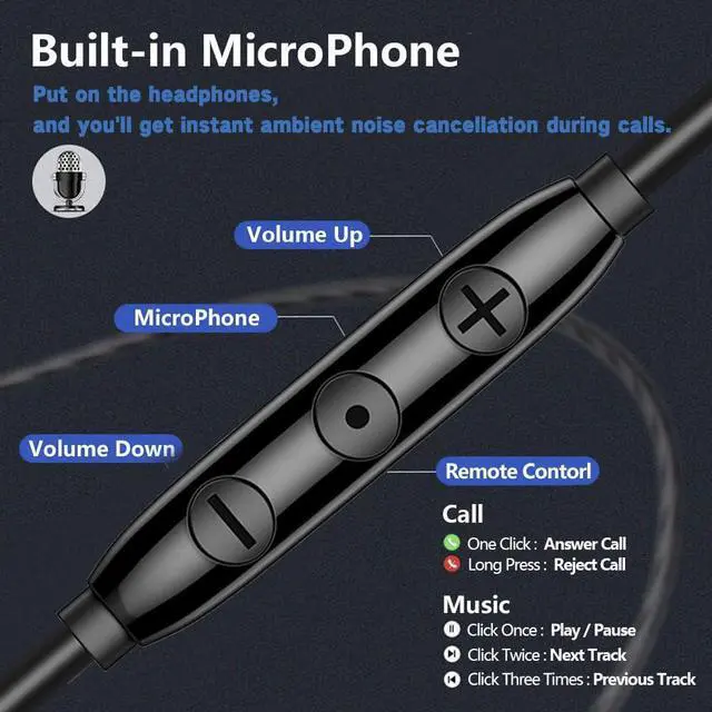 Alt view image 5 of 6 - USB C Wired Headphones with Noise-Canceling Mic Powerful Bass In ear Earbud | Dual-Driver Noise-Isolating Wired Earbuds Call Noise Reduction,Type C Plug Deep Bass Earphones with DAC & HD Sound