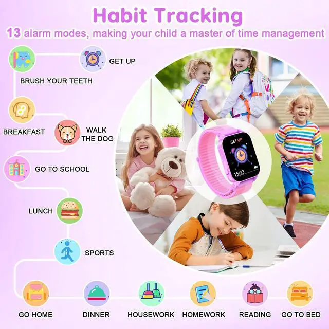 Alt view image 3 of 7 - HD Touchscreen Smartwatch for Girls Ages 4-12 - Includes 28 Games, Camera, Music, Pedometer - Fun & Educational Birthday Gift Idea (Purple)
