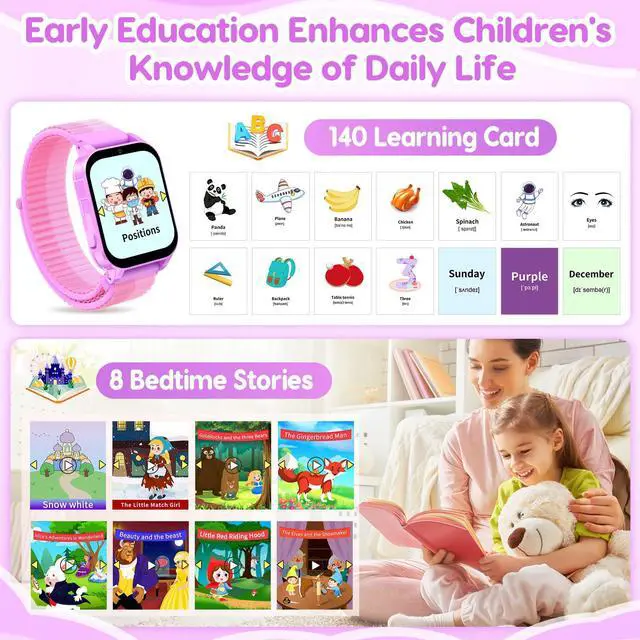 Alt view image 6 of 7 - HD Touchscreen Smartwatch for Girls Ages 4-12 - Includes 28 Games, Camera, Music, Pedometer - Fun & Educational Birthday Gift Idea (Purple)