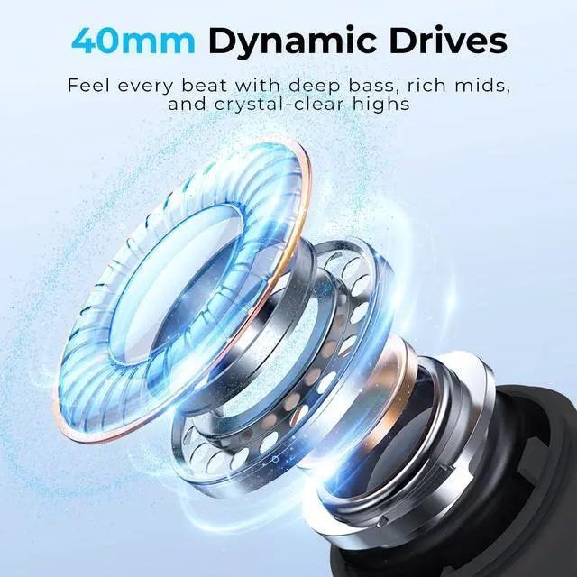 Alt view image 6 of 7 - Hybrid ANC Wireless Headphones, Over Ear Bluetooth Headphones with Hi-Res Audio, Spatial Sound, 80H Battery, 5-Mic ENC Calls, Metal-Accent Foldable Design