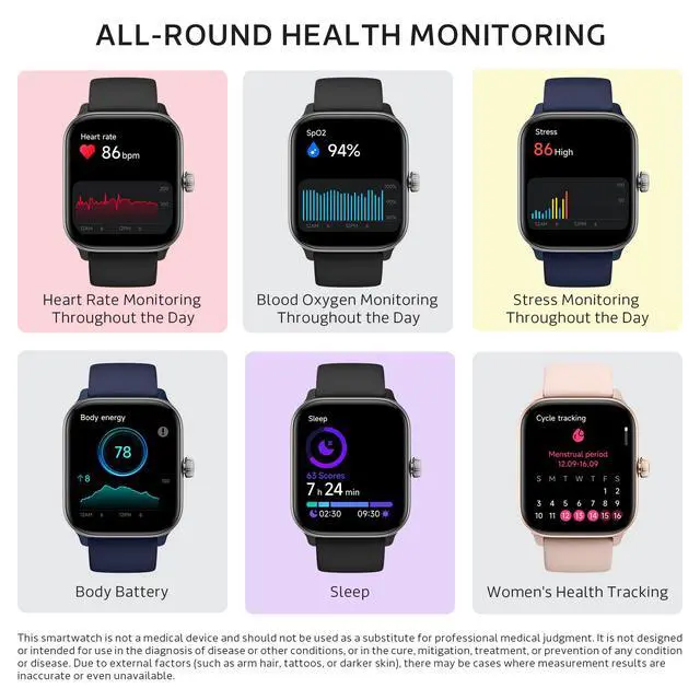 Alt view image 4 of 7 - Pulse 2 VeryFit Smart Watch for Men Women Fitness Tracker Watch (Black) | Alexa, 1.85" AMOLED Screen, Body Energy, Heart Rate, Oxygen Saturation, Stress, Sleep Monitor, Step Tracker, Bluetooth Call