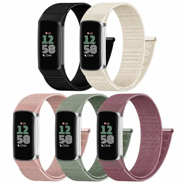 Main image of 5 Pack Sport Loop Nylon Compatible with Fitbit Charge 6/Fitbit Charge 5 Bands, Soft Nylon Breathable Washable Replacement Wristband for Charge 6/Charge 5 Men Woman