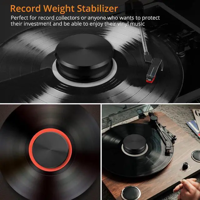 Alt view image 2 of 7 - Record Weight Stabilizer, 11oz Aluminum Vinyl Record Stabilizer | with Bubble Level, Low Profile to Fits Under Dust Cover of Turntable Vinyl Disc LP Record Player for Vibration Balanced
