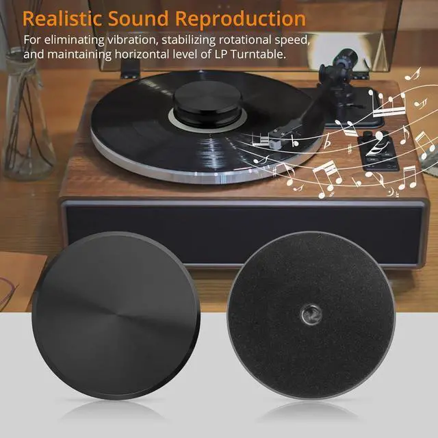 Alt view image 3 of 7 - Record Weight Stabilizer, 11oz Aluminum Vinyl Record Stabilizer | with Bubble Level, Low Profile to Fits Under Dust Cover of Turntable Vinyl Disc LP Record Player for Vibration Balanced