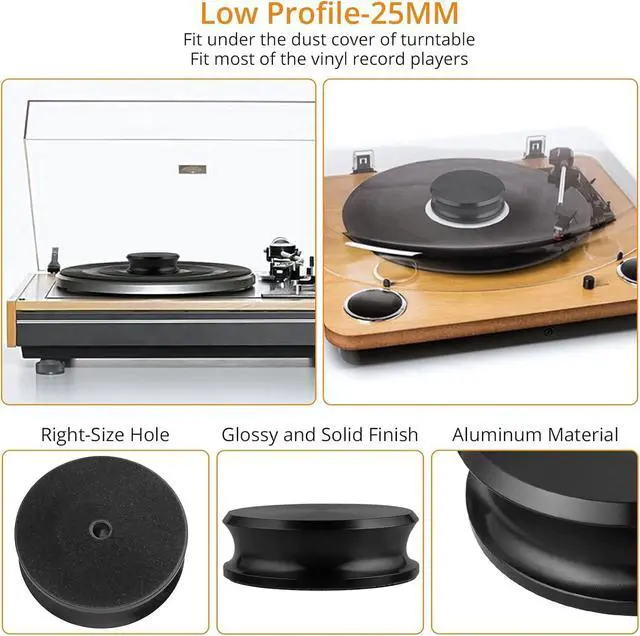 Alt view image 4 of 7 - Record Weight Stabilizer, 11oz Aluminum Vinyl Record Stabilizer | with Bubble Level, Low Profile to Fits Under Dust Cover of Turntable Vinyl Disc LP Record Player for Vibration Balanced