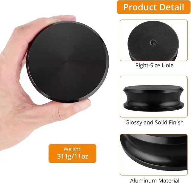 Alt view image 5 of 7 - Record Weight Stabilizer, 11oz Aluminum Vinyl Record Stabilizer | with Bubble Level, Low Profile to Fits Under Dust Cover of Turntable Vinyl Disc LP Record Player for Vibration Balanced